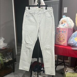 American Eagle Outfitters Light Blue and White Striped Jeans